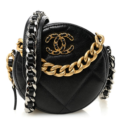 Chanel Shiny Goatskin Quilted Chanel 19 Round Clutch With Chain Black 1 of 10