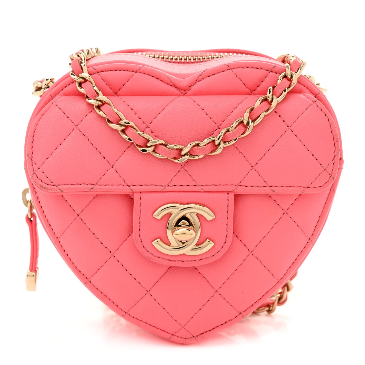 Chanel Lambskin Quilted CC In Love Heart Clutch With Chain Pink 1 of 11