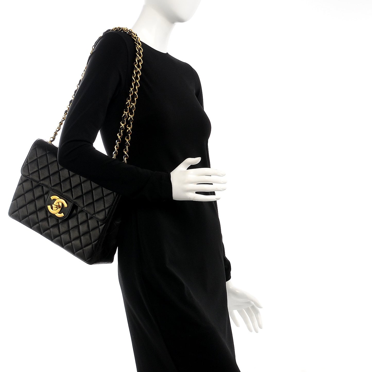 Lambskin Quilted Jumbo Single Flap Black