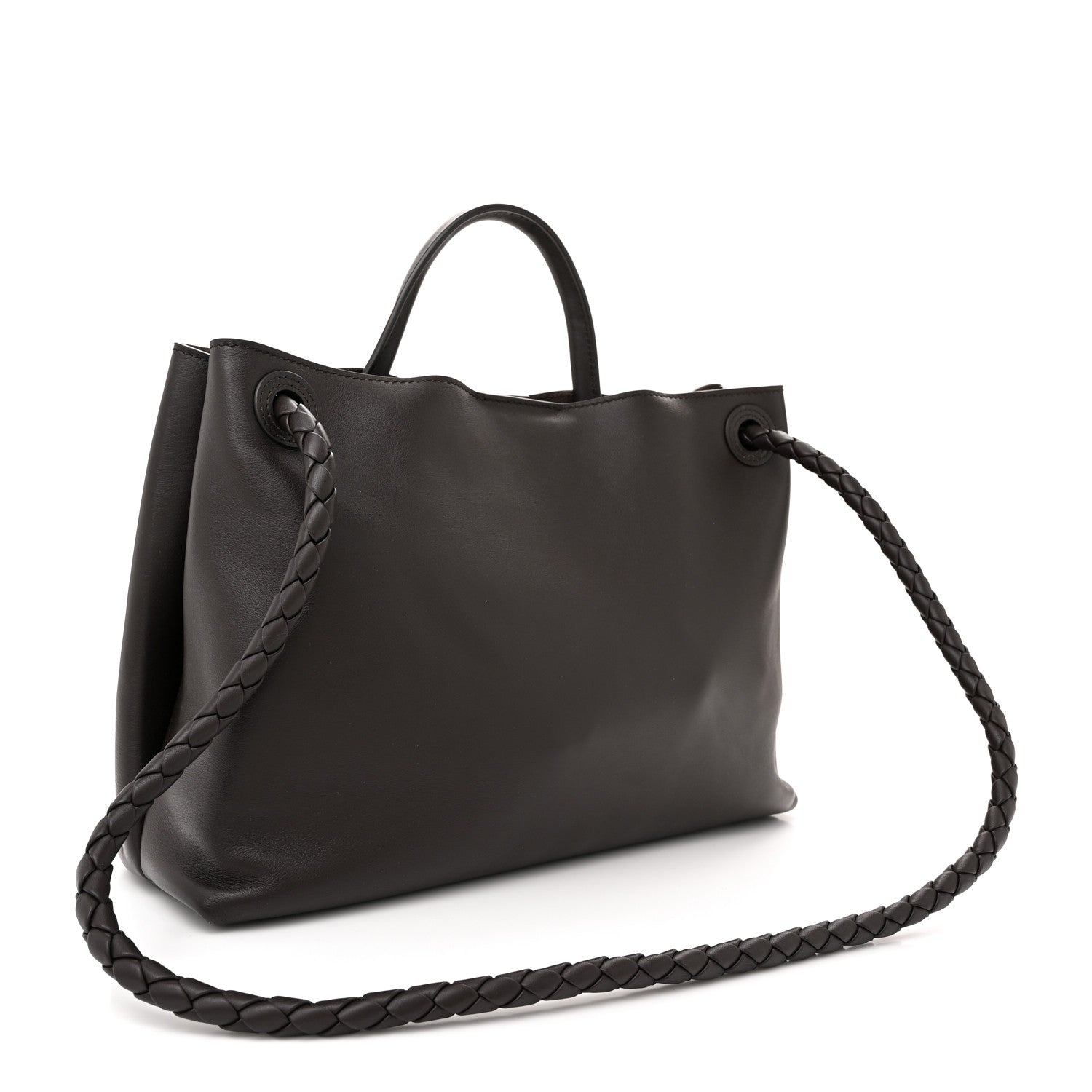 Bottega Veneta Silky Calfskin Medium Andiamo Shoulder Bag Black 3 of 9