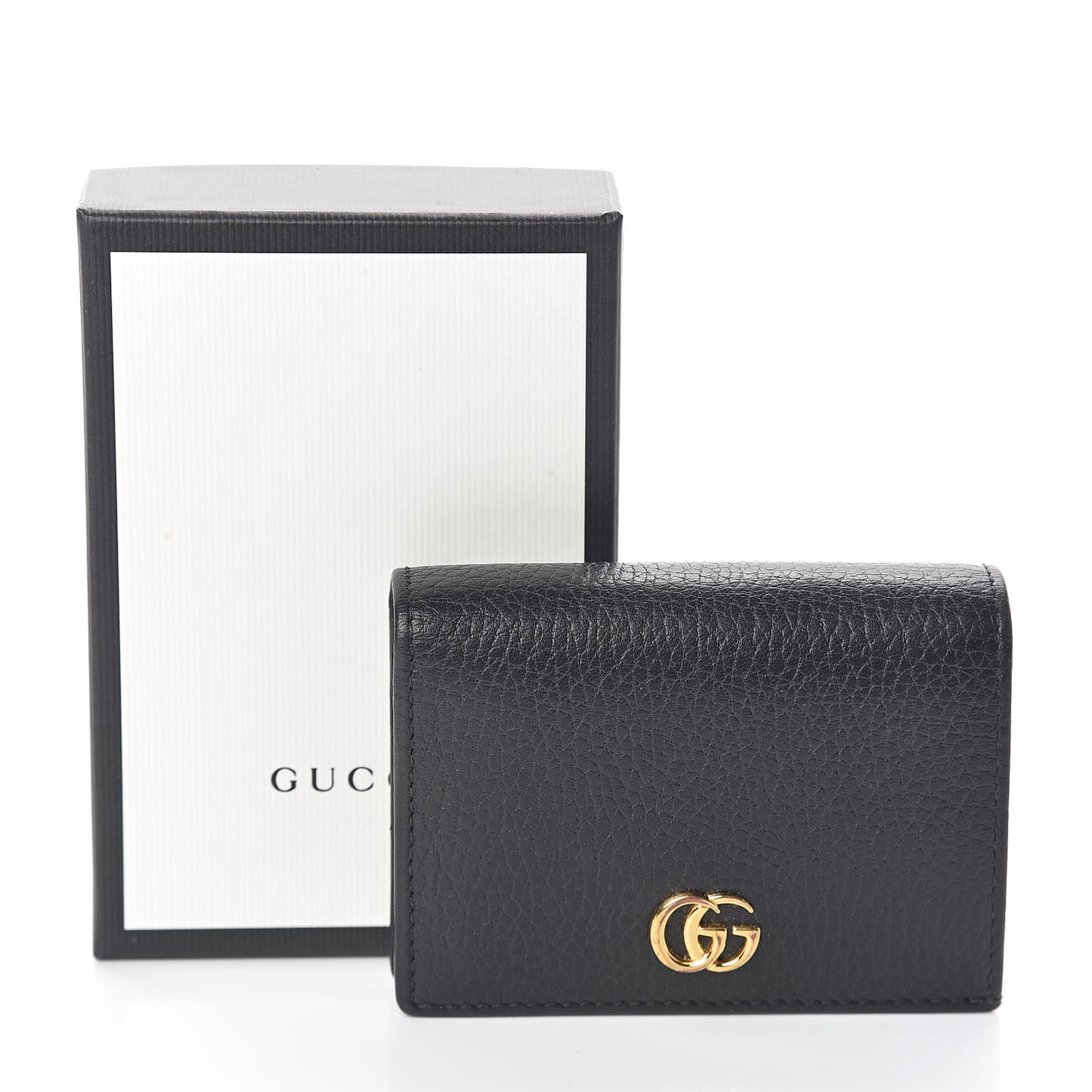 Pebbled Calfskin GG Marmont Card Case Black