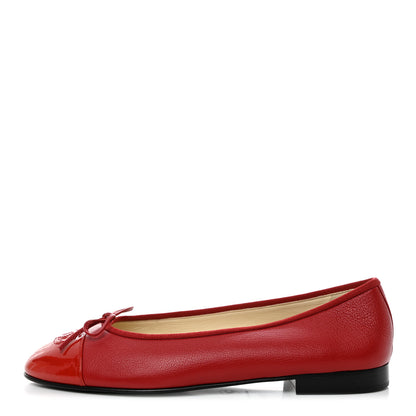 Chanel Goatskin Patent Cap Toe CC Ballerina Flats 39.5 Red 1 of 11