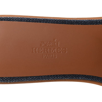 Hermes Calfskin Denim Oran Sandals 37.5 Bleu Brut Gold 7 of 8