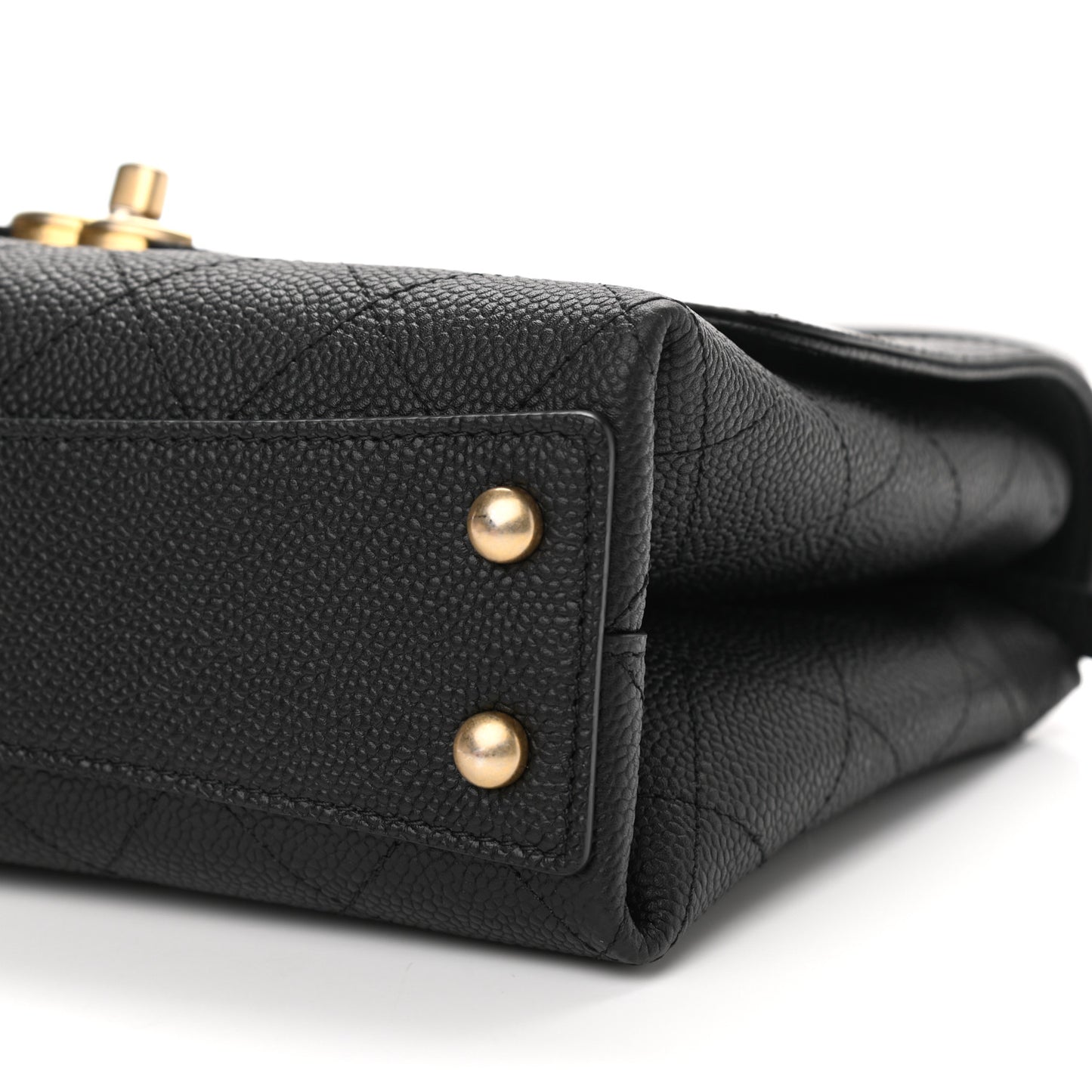 Caviar Diamond Stitched Small Top Handle Flap Black
