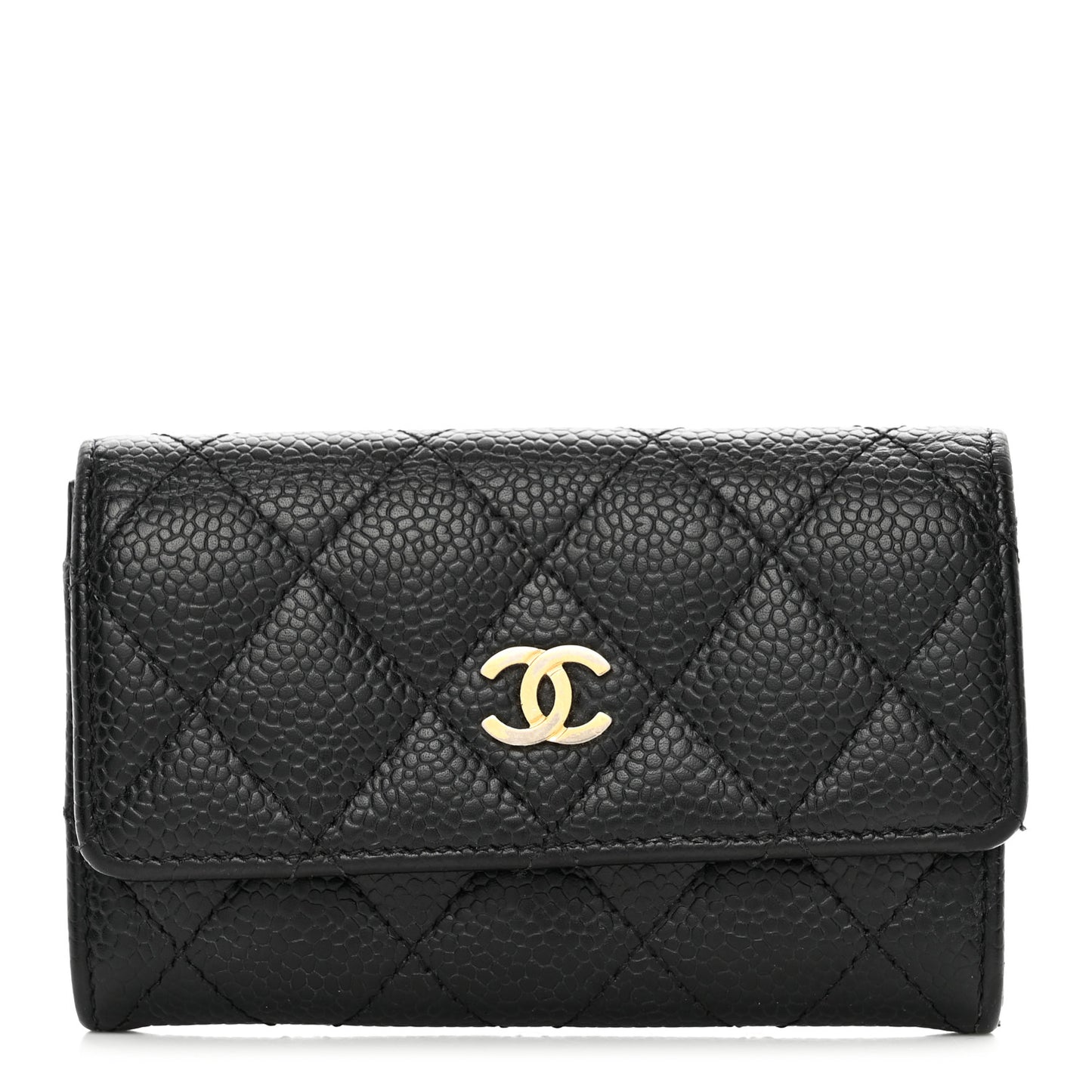 Caviar Quilted Flap Card Holder Black