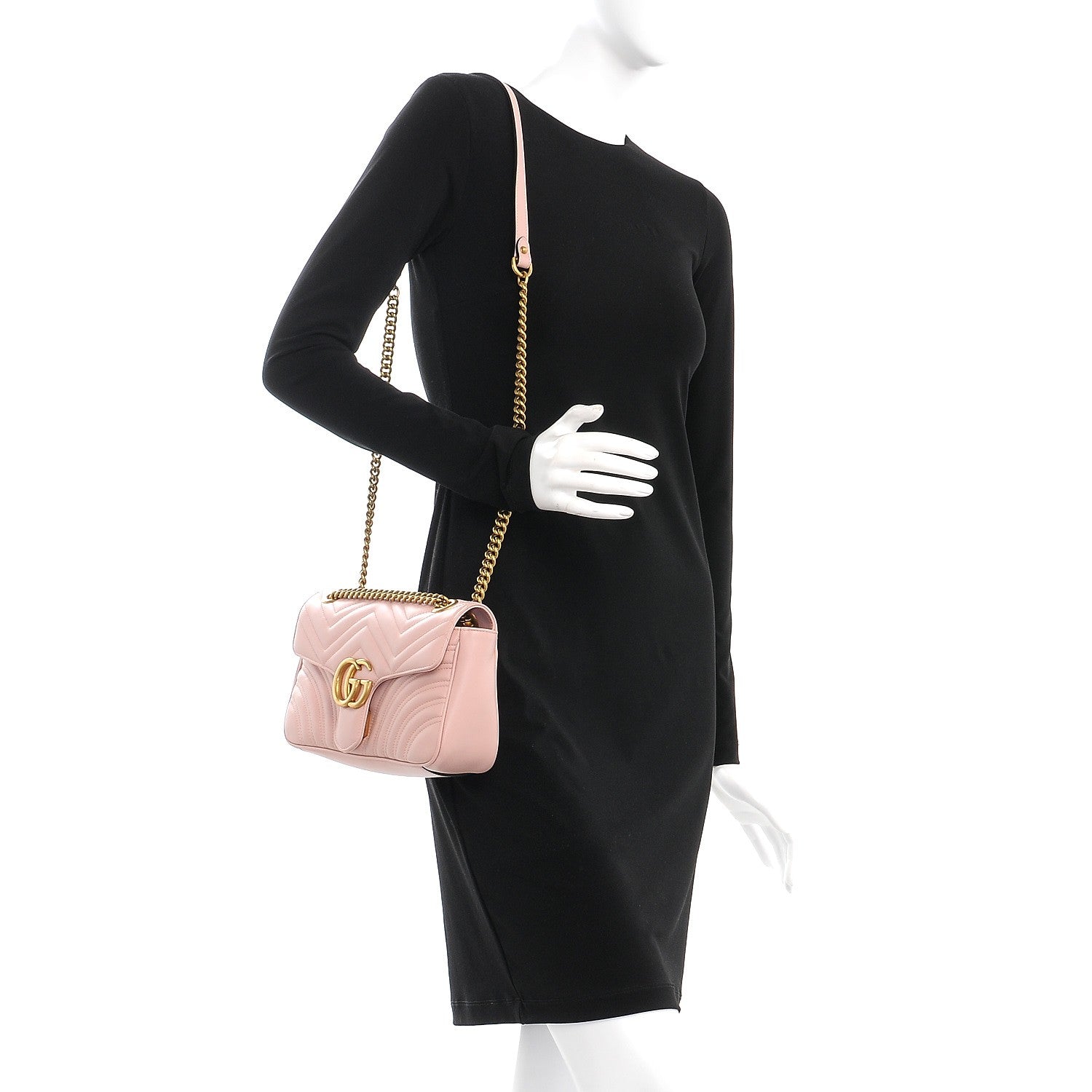 Gucci Calfskin Matelasse Small GG Marmont Shoulder Bag Perfect Pink 2 of 7
