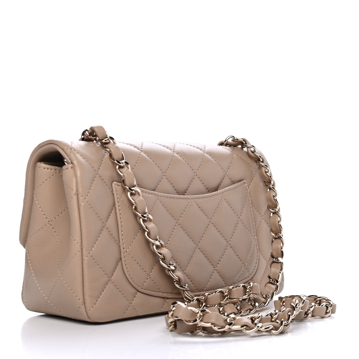 Lambskin Quilted Mini Rectangular Flap Dark Beige