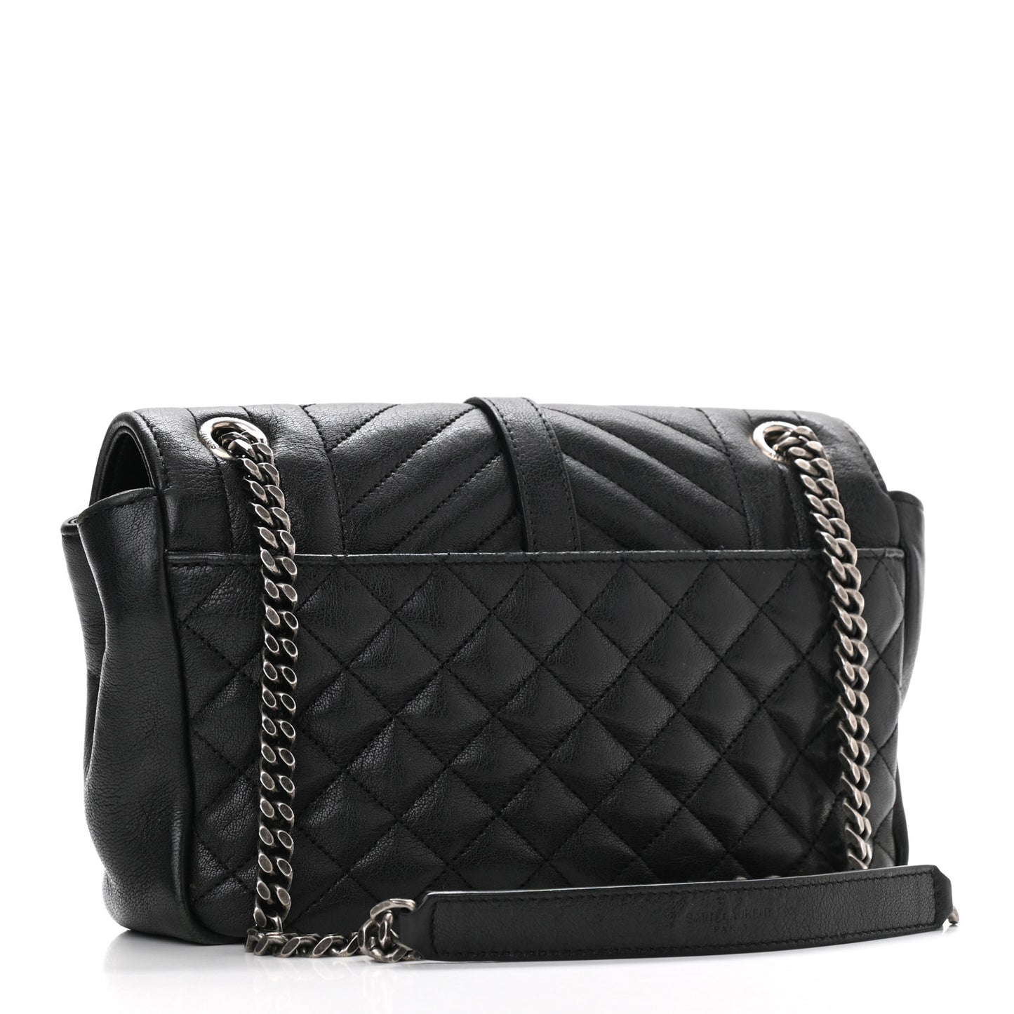Sheepskin Tri-Quilt Monogram Medium College Bag Black