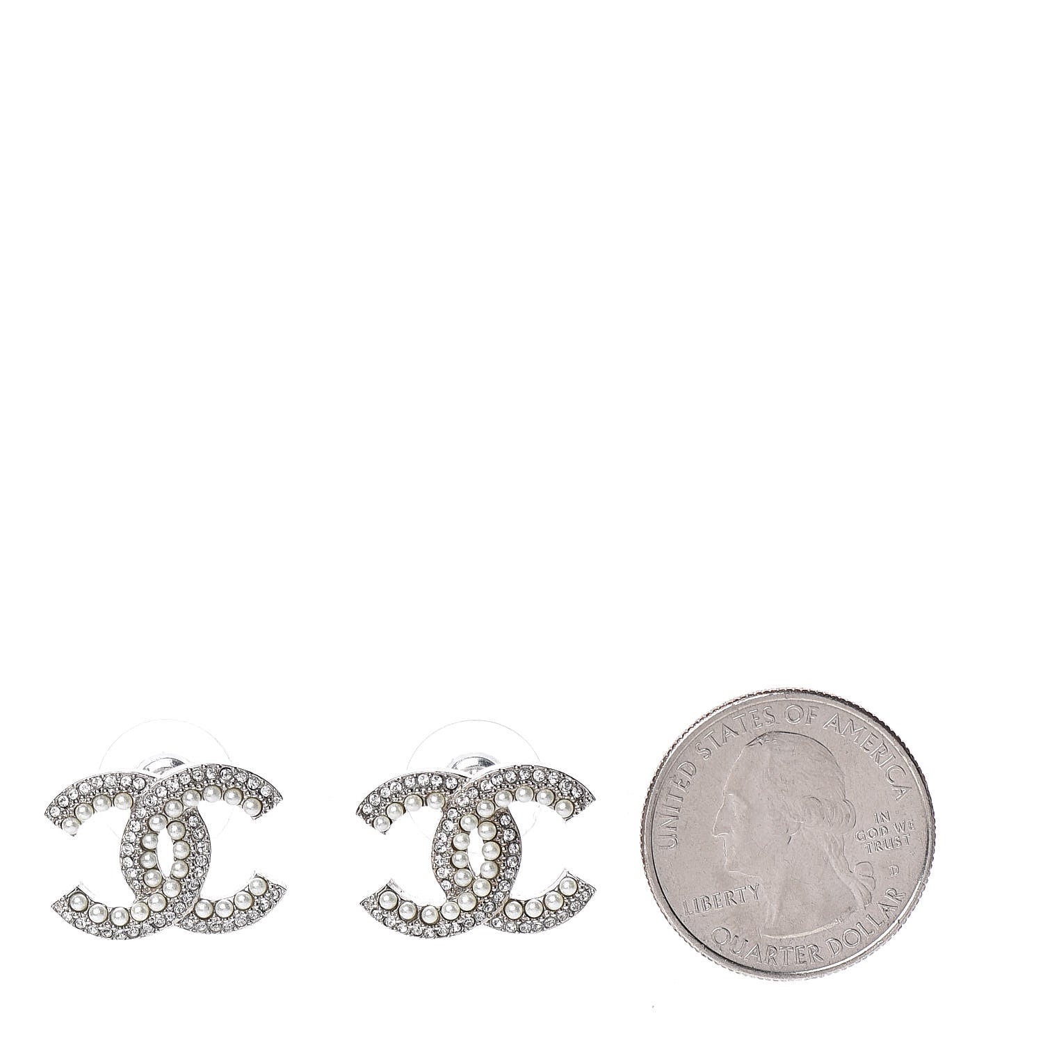 Chanel Pearl Crystal CC Snow Palace Earrings Silver 2 of 5