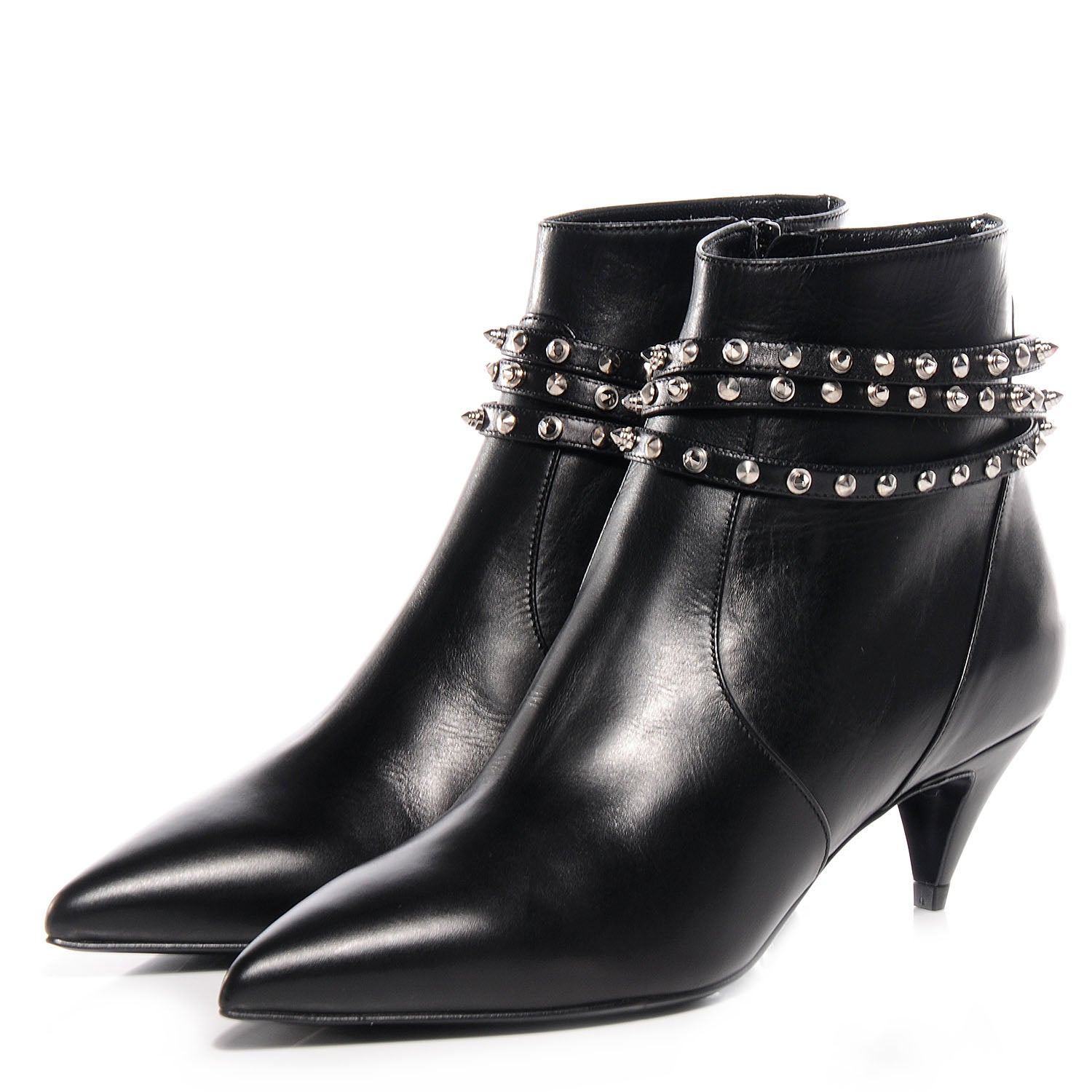 Saint Laurent Calfskin Cat Boot 50 Studded Strap Booties 36 Black 3 of 9