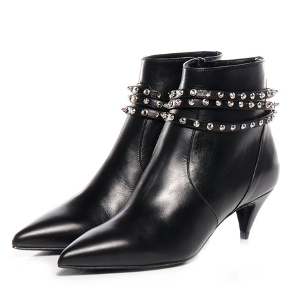 Saint Laurent Calfskin Cat Boot 50 Studded Strap Booties 36 Black 3 of 9