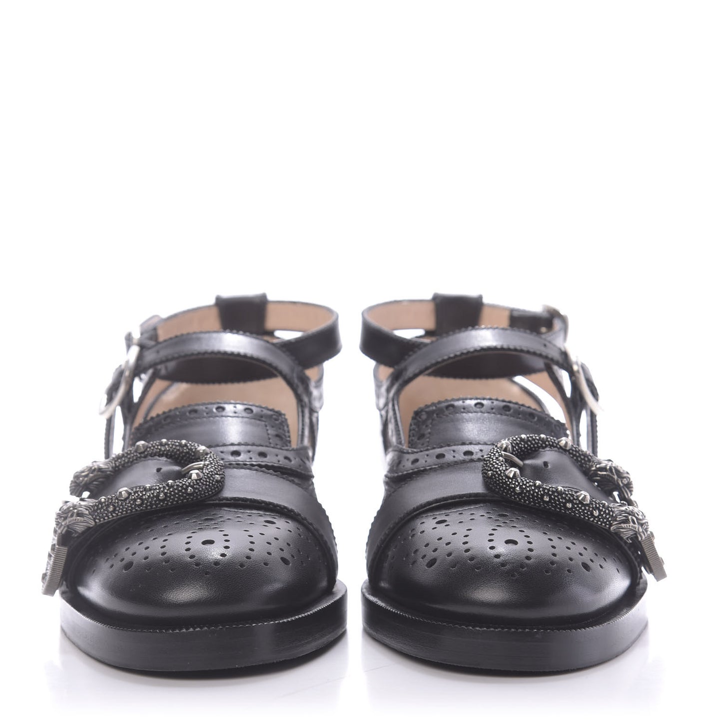 Calfskin Bee Embroidered Womens Queercore Brogue Wingtip Monk Strap Loafers 37.5 Black