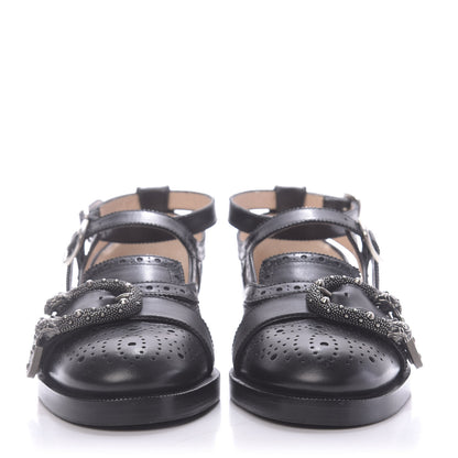 Gucci Calfskin Bee Embroidered Womens Queercore Brogue Wingtip Monk Strap Loafers 37.5 Black 2 of 10