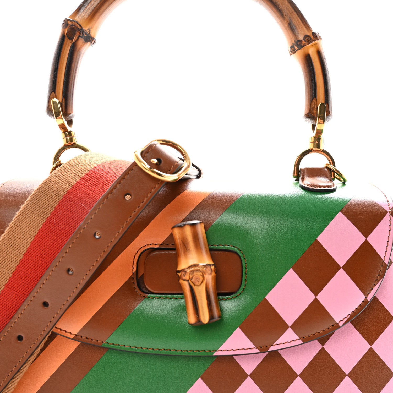 Gucci Calfskin Geometric Print Medium Bamboo 1947 Top Handle Bag Brown 7 of 9