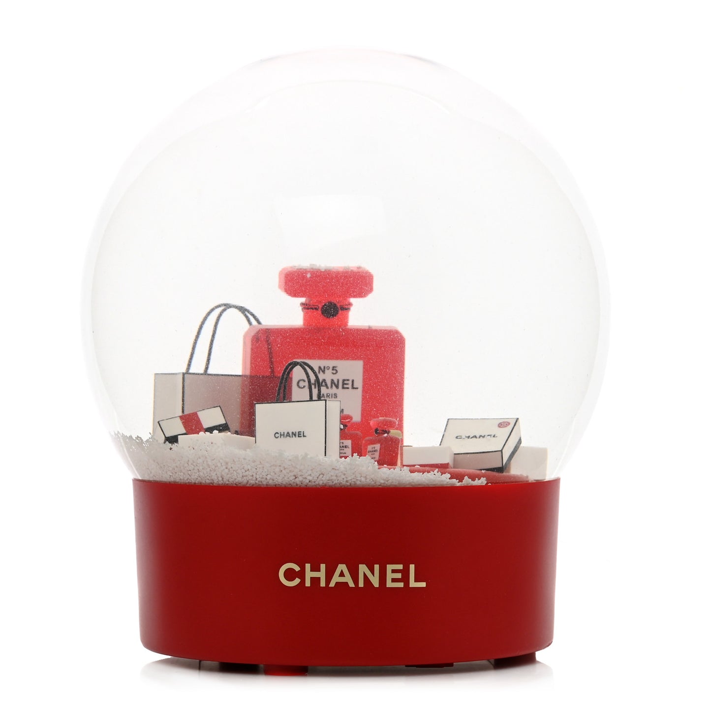 Glass N°5 Perfume Bottle Shopping Bag Snow Globe Red