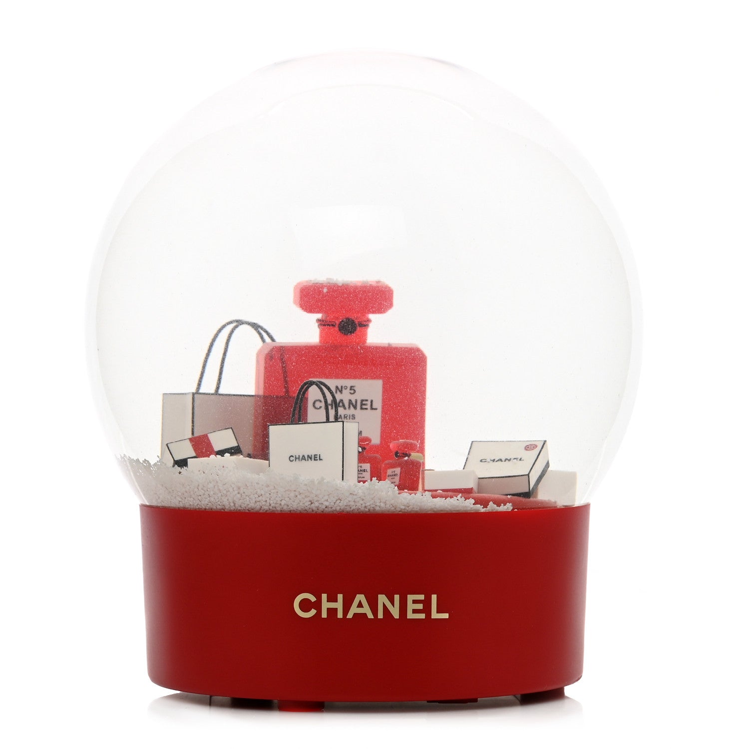 Chanel Glass N°5 Perfume Bottle Shopping Bag Snow Globe Red 1 of 5