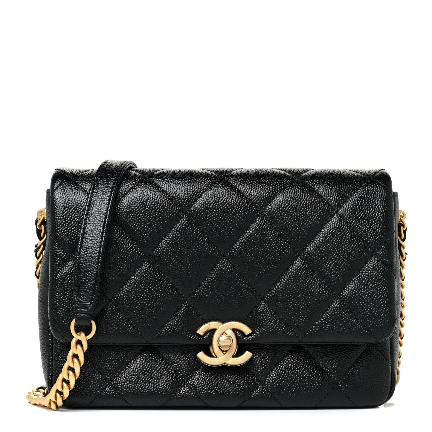 Shiny Caviar Quilted Small Chain Melody Flap Black
