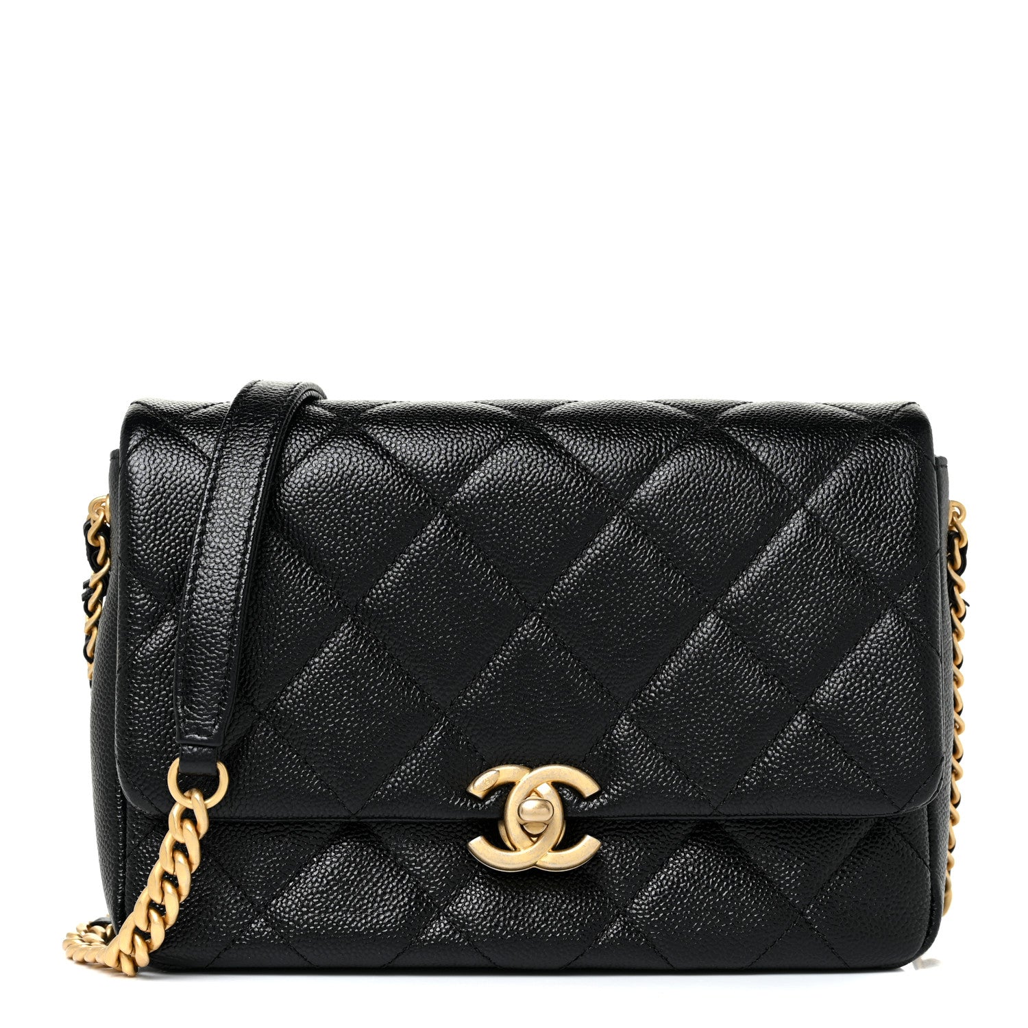 Chanel Shiny Caviar Quilted Small Chain Melody Flap Black 1 of 11