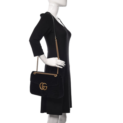 Gucci Velvet Matelasse Medium GG Marmont Shoulder Bag Black 2 of 10