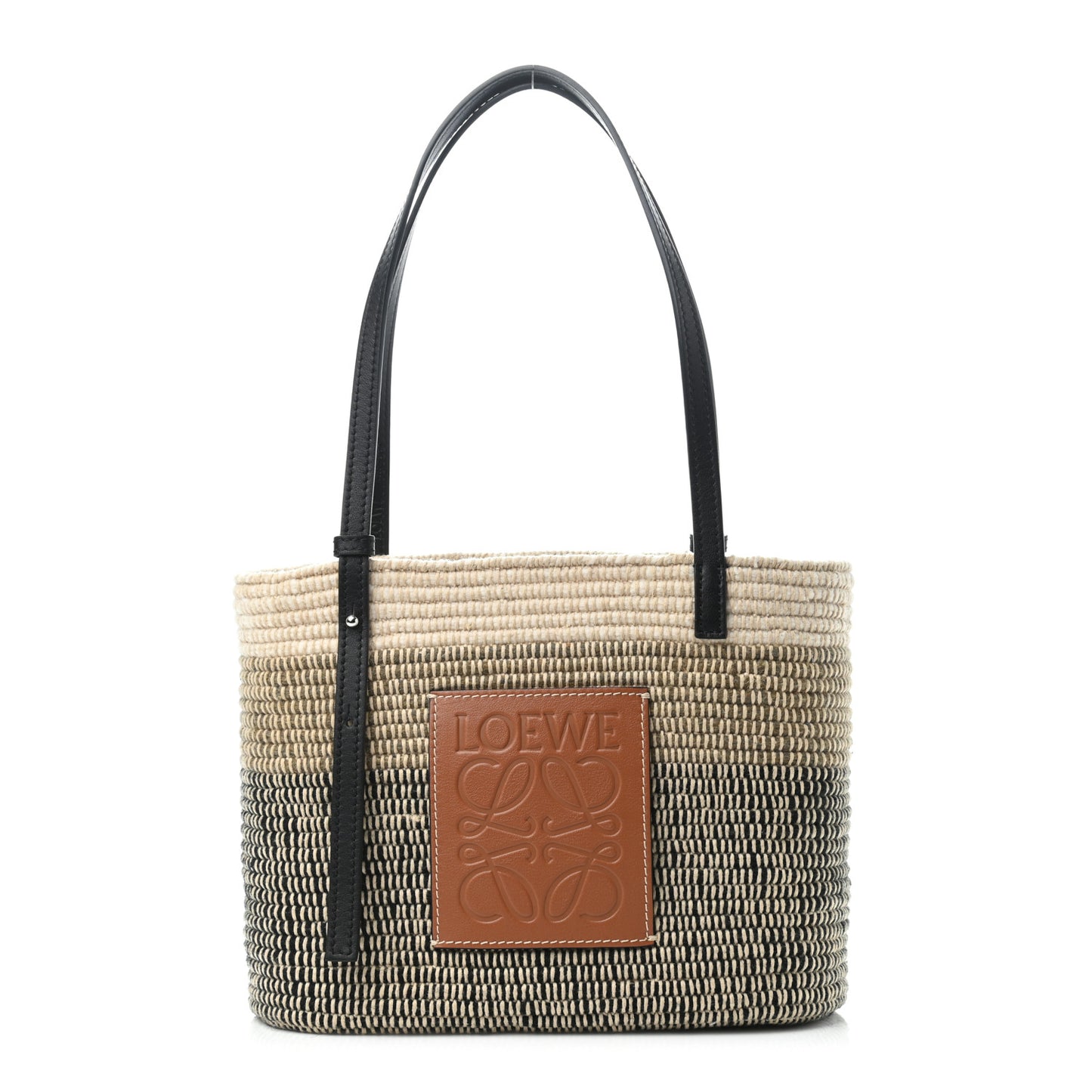 Textile Calfskin Small Square Basket Tote Bag Tan Black