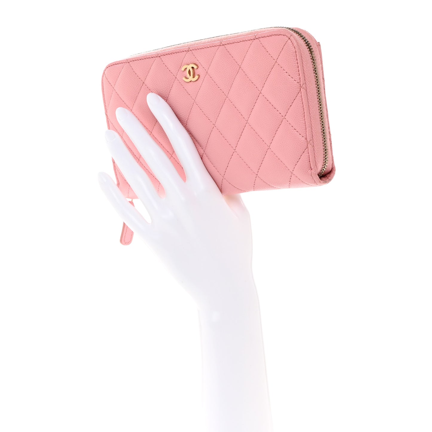 Caviar Quilted Large Gusset Zip Around Wallet Pink