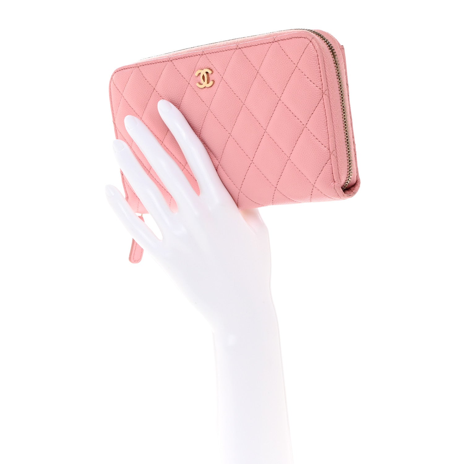 Chanel Caviar Quilted Large Gusset Zip Around Wallet Pink 2 of 9