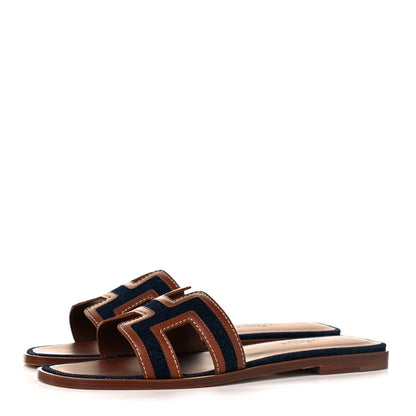 Hermes Calfskin Denim Oran Sandals 38 Bleu Brut Gold 3 of 9