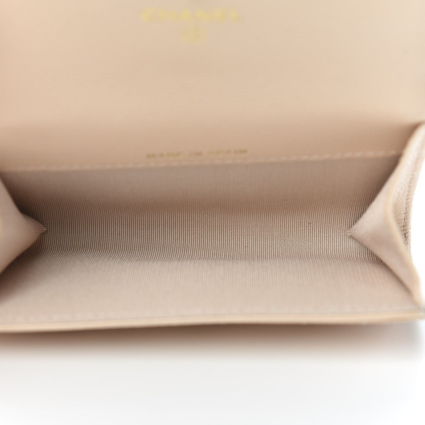 Caviar Pearl Quilted Coco Candy Flap Card Holder Beige