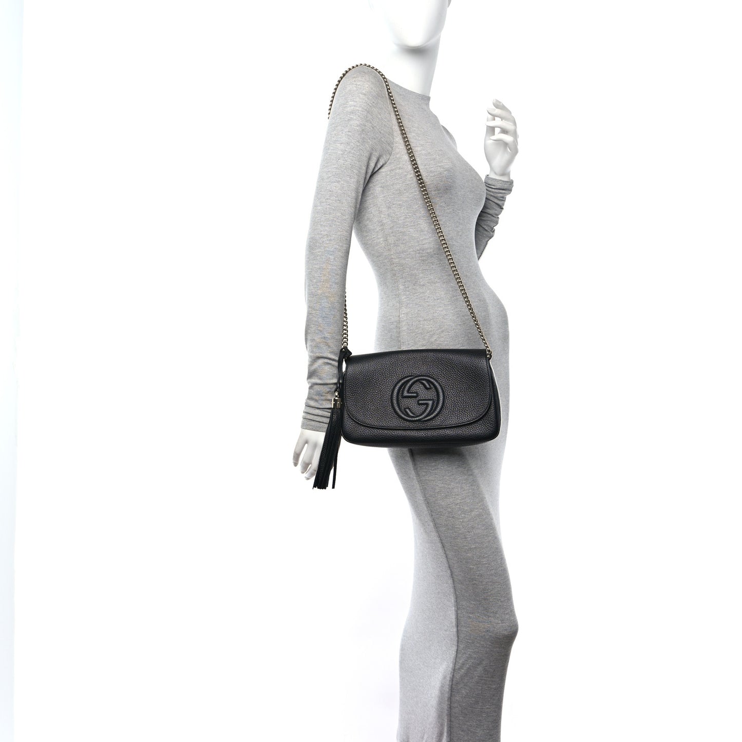 Pebbled Calfskin Medium Soho Flap Crossbody Black