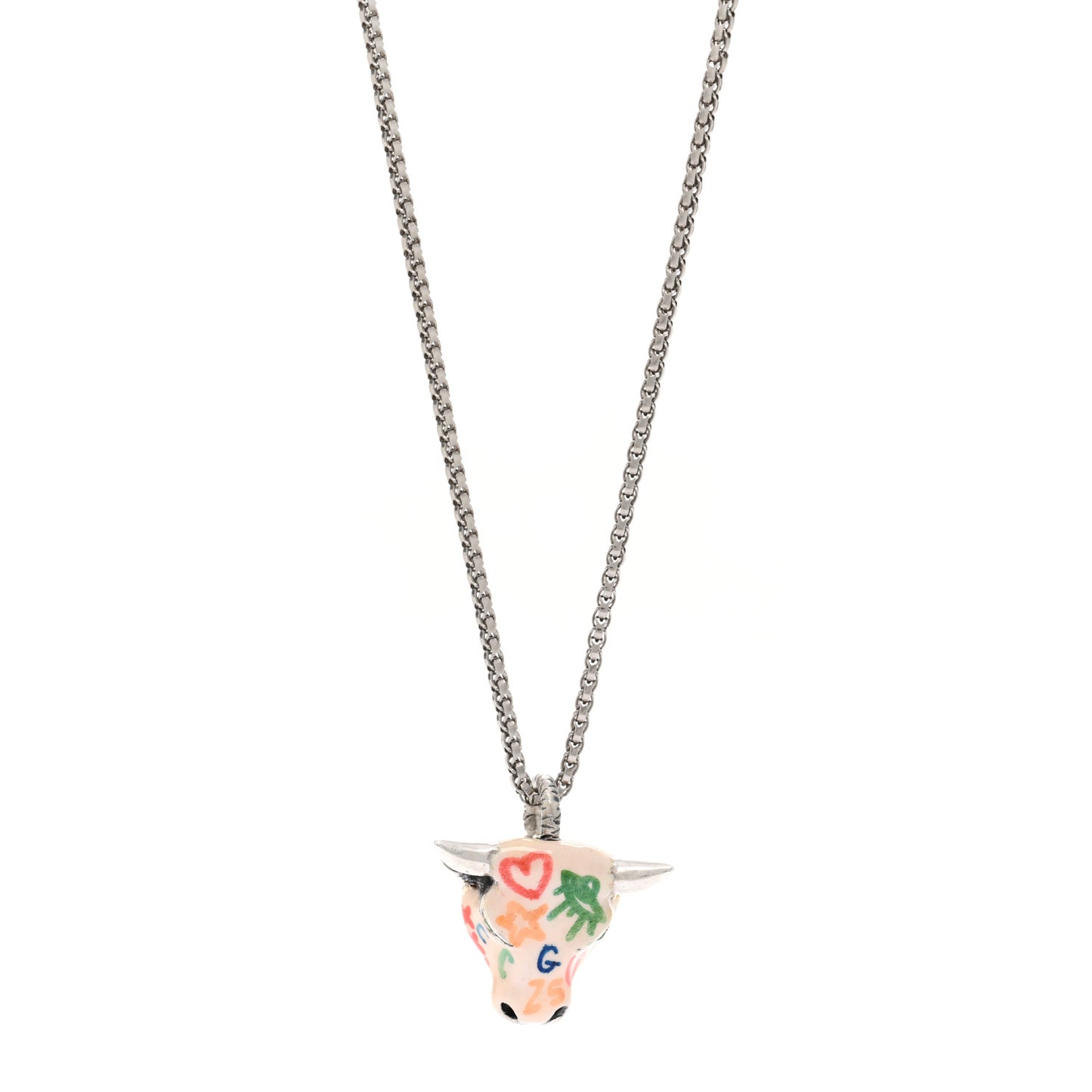 Sterling Silver Enamel Crystal Anger Forest Bull Head Necklace Multicolor