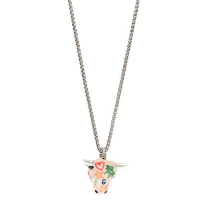 Gucci Sterling Silver Enamel Crystal Anger Forest Bull Head Necklace Multicolor 1 of 6
