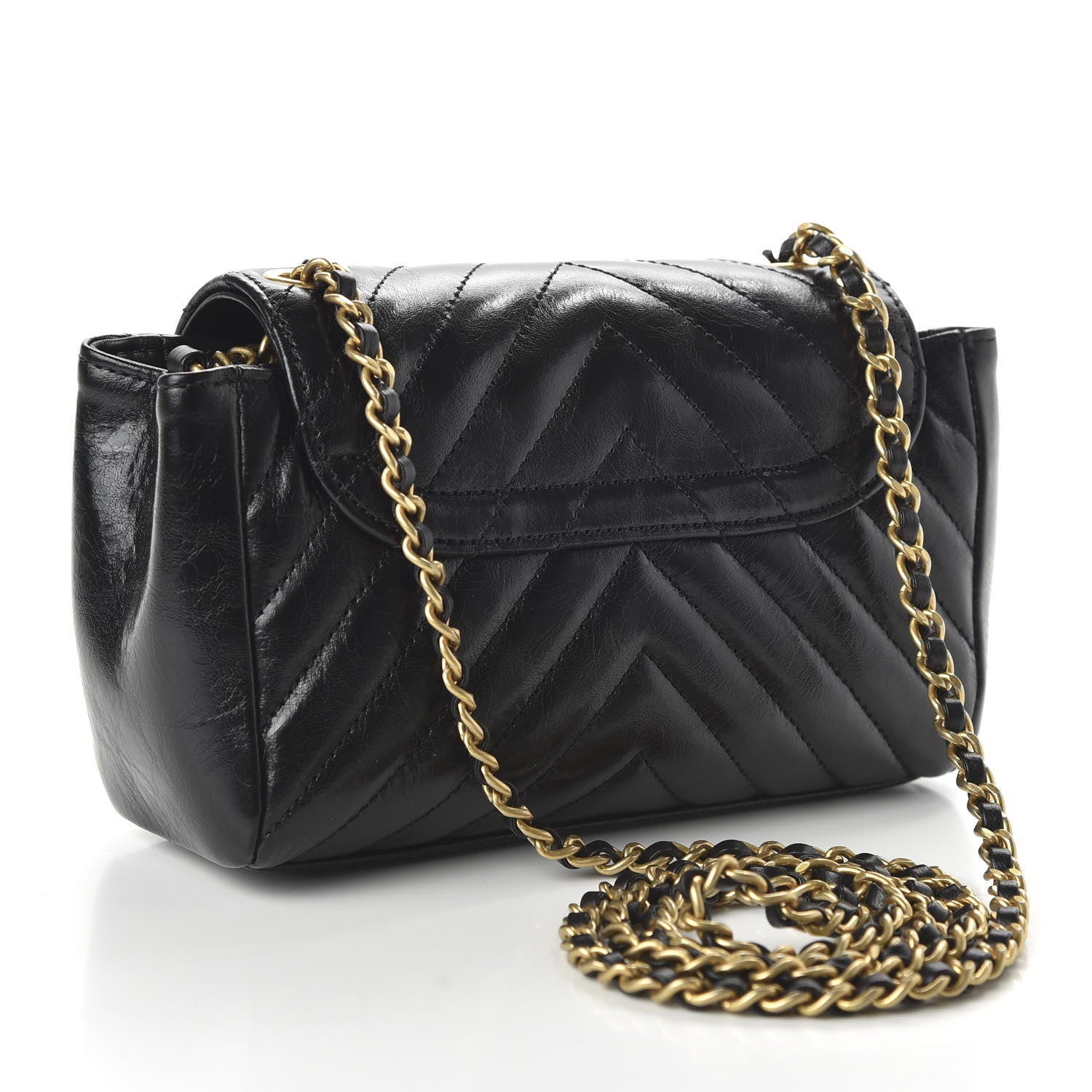 Chanel Glazed Calfskin Chevron Quilted Small Hampton Flap Black 3 of 11