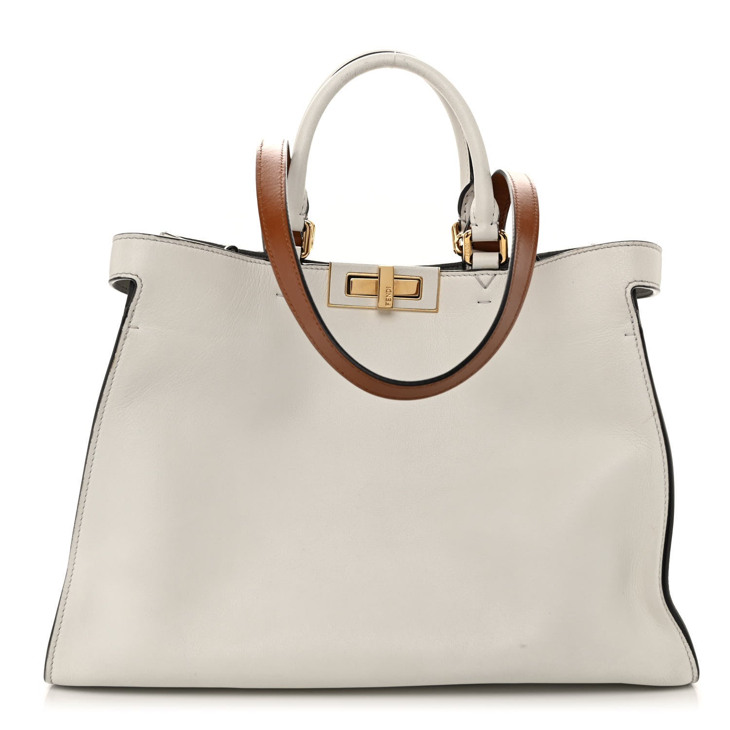 Fendi Vitello Seta Century Small Peekaboo X-Tote White Brandy 1 of 11