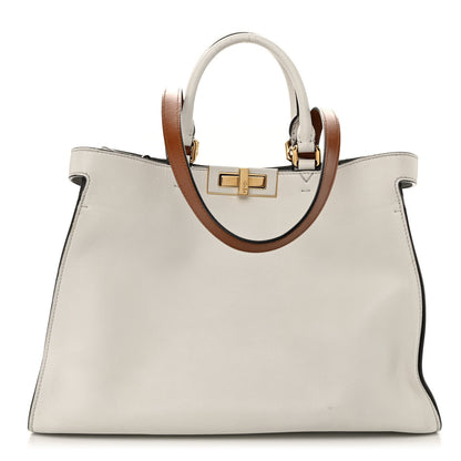 Fendi Vitello Seta Century Small Peekaboo X-Tote White Brandy 1 of 11