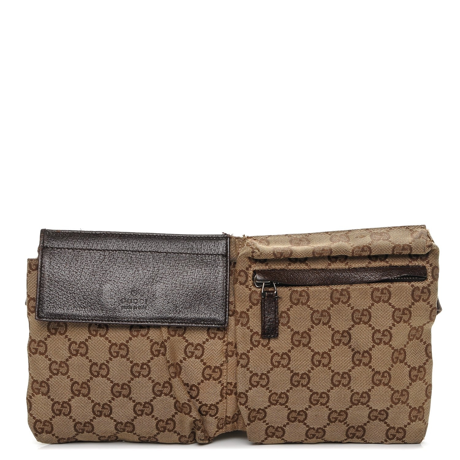 Gucci GG Monogram Double Pocket Belt Bag Dark Brown 1 of 6