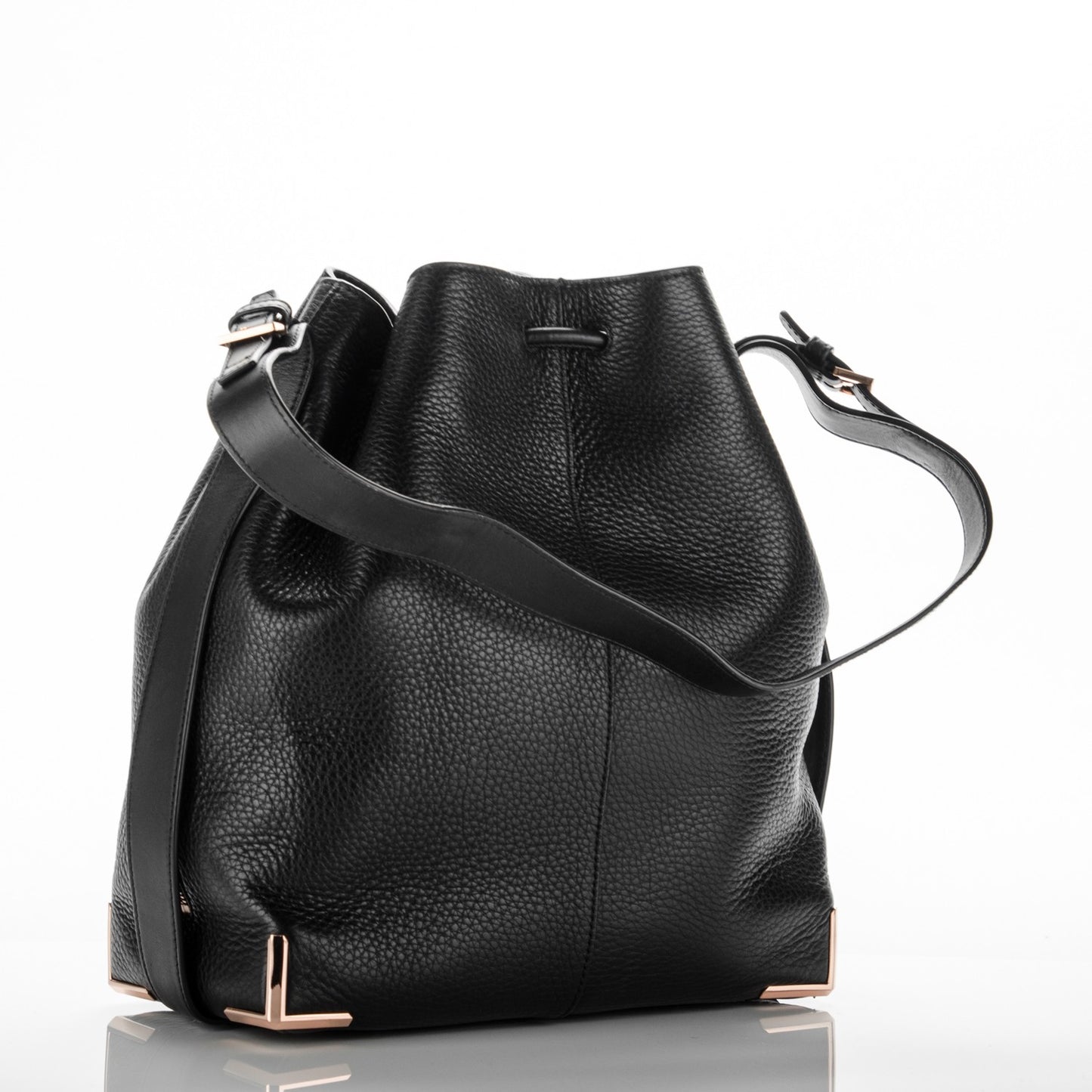 Pebbled Calfskin Prisma Drawstring Hobo Black Rose Gold Hardware