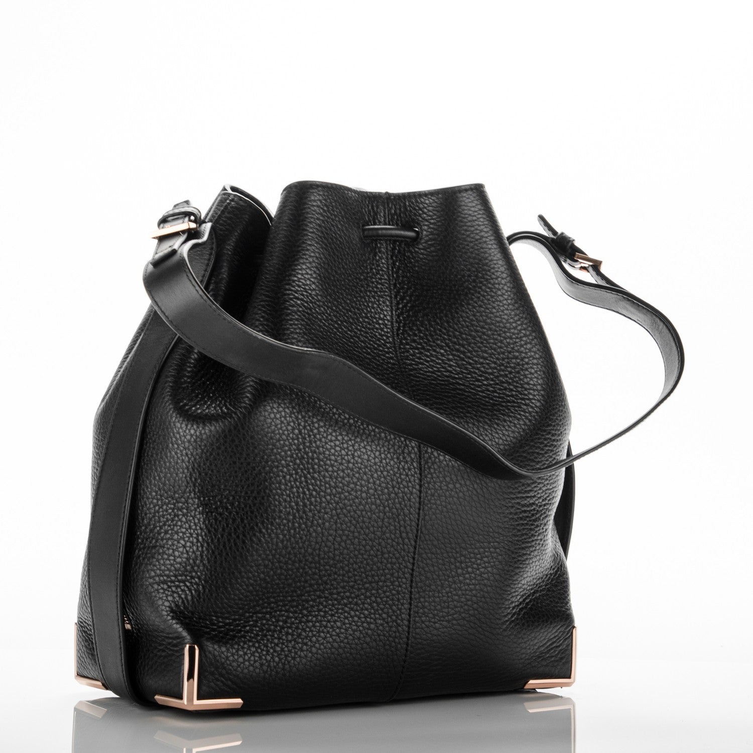 Alexander Wang Pebbled Calfskin Prisma Drawstring Hobo Black Rose Gold Hardware 3 of 9