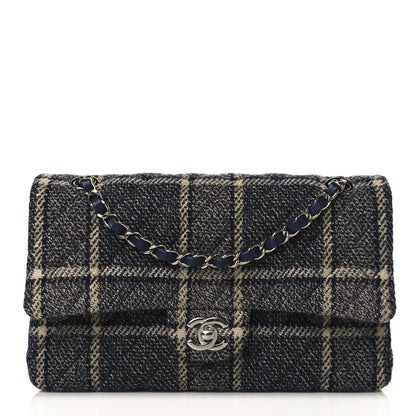 Chanel Tweed Quilted Medium Double Flap Black Blue Sea Green 1 of 9