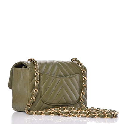 Chanel Calfskin Chevron Quilted Mini Rectangular Flap Khaki 3 of 10