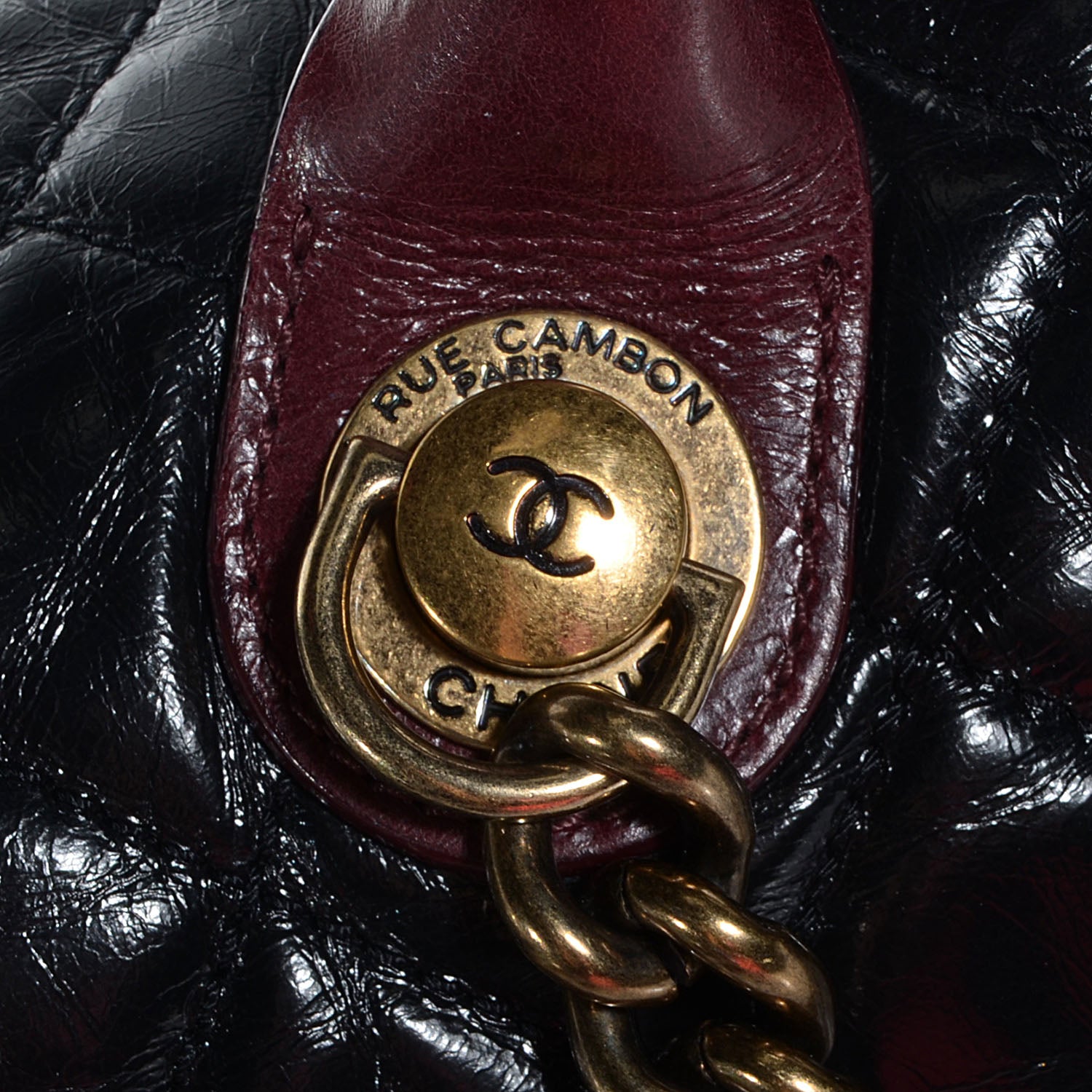 Chanel Glazed Calfskin Castle Rock Large Flap Black Burgundy 9 of 9