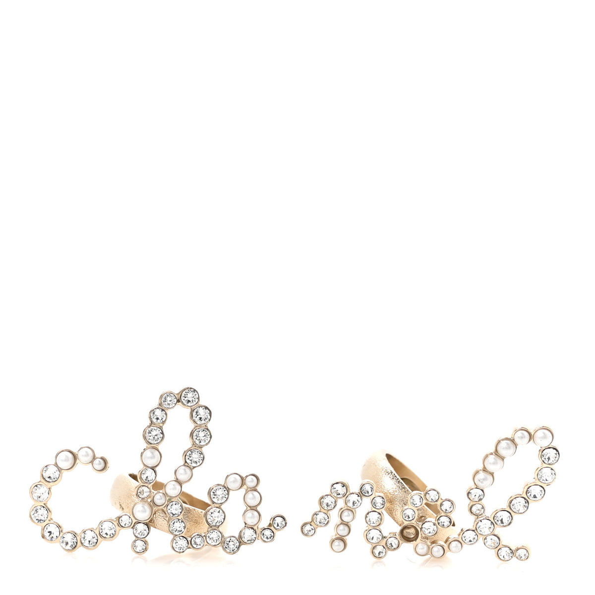 Crystal Pearl Cha-Nel Rings Set Gold