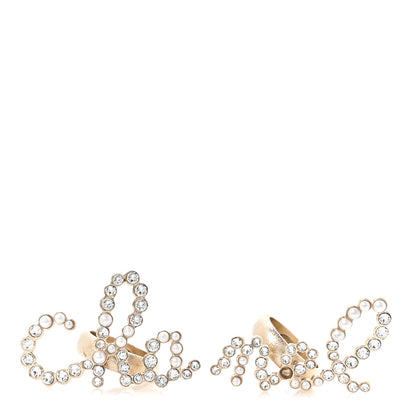 Chanel Crystal Pearl Cha-Nel Rings Set Gold 1 of 7