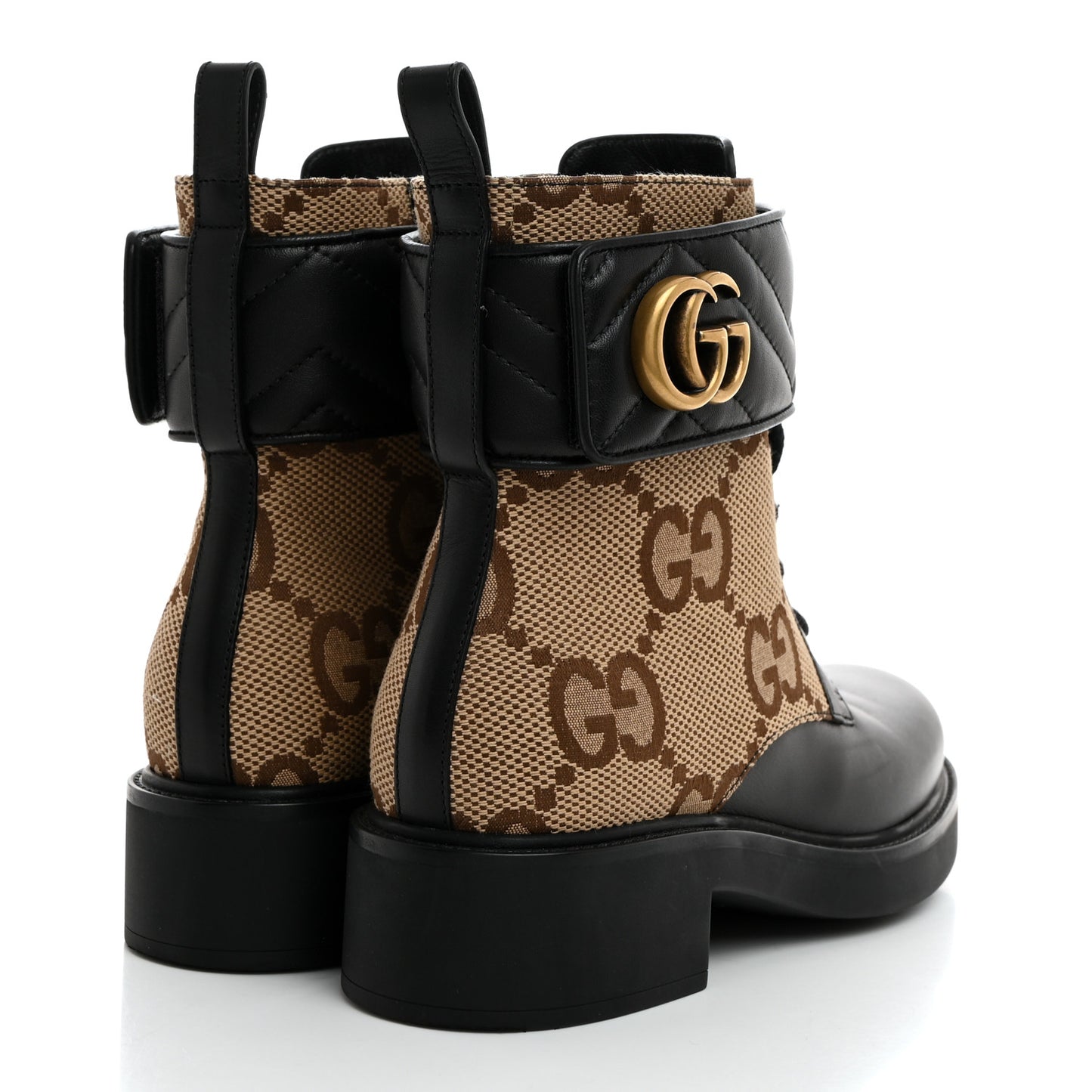 Flores Calfskin Monogram Maxi GG Nappa Matelasse Double G 40mm Ankle Boots 36.5 Black Camel Ebony