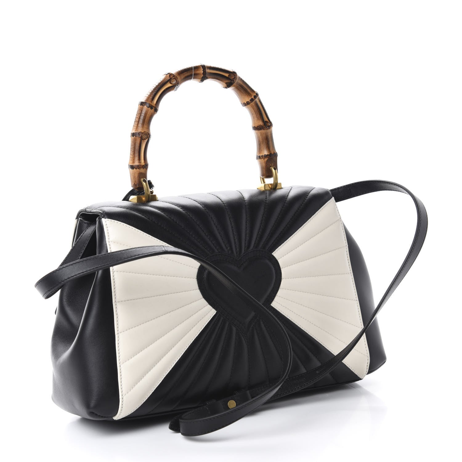 Gucci Calfskin Bamboo Trapuntata Queen Margaret Top Handle Bag Mystic White Black 3 of 10