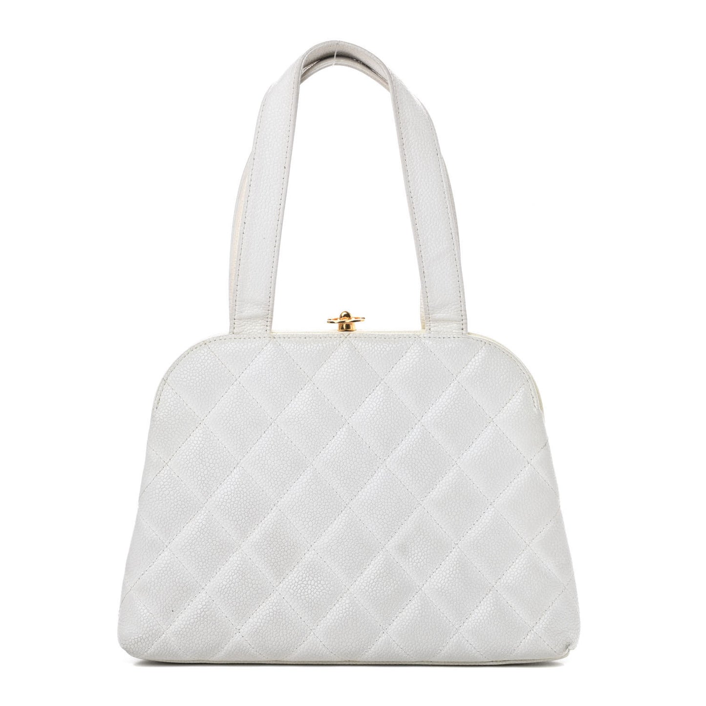 Caviar Quilted Kisslock Frame Bag White