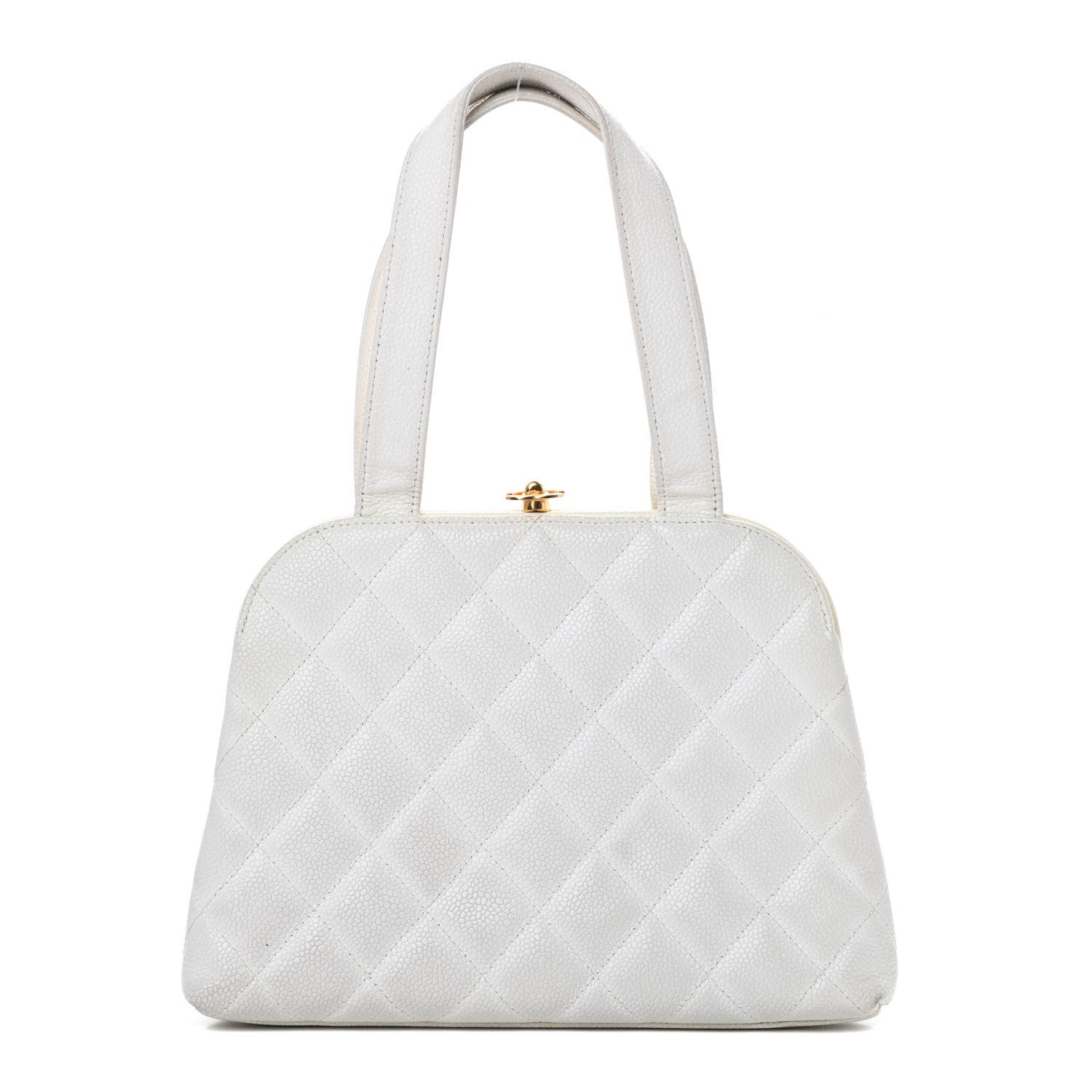Chanel Caviar Quilted Kisslock Frame Bag White 1 of 18