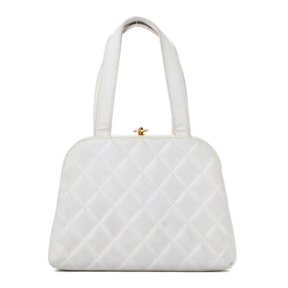 Chanel Caviar Quilted Kisslock Frame Bag White 1 of 18