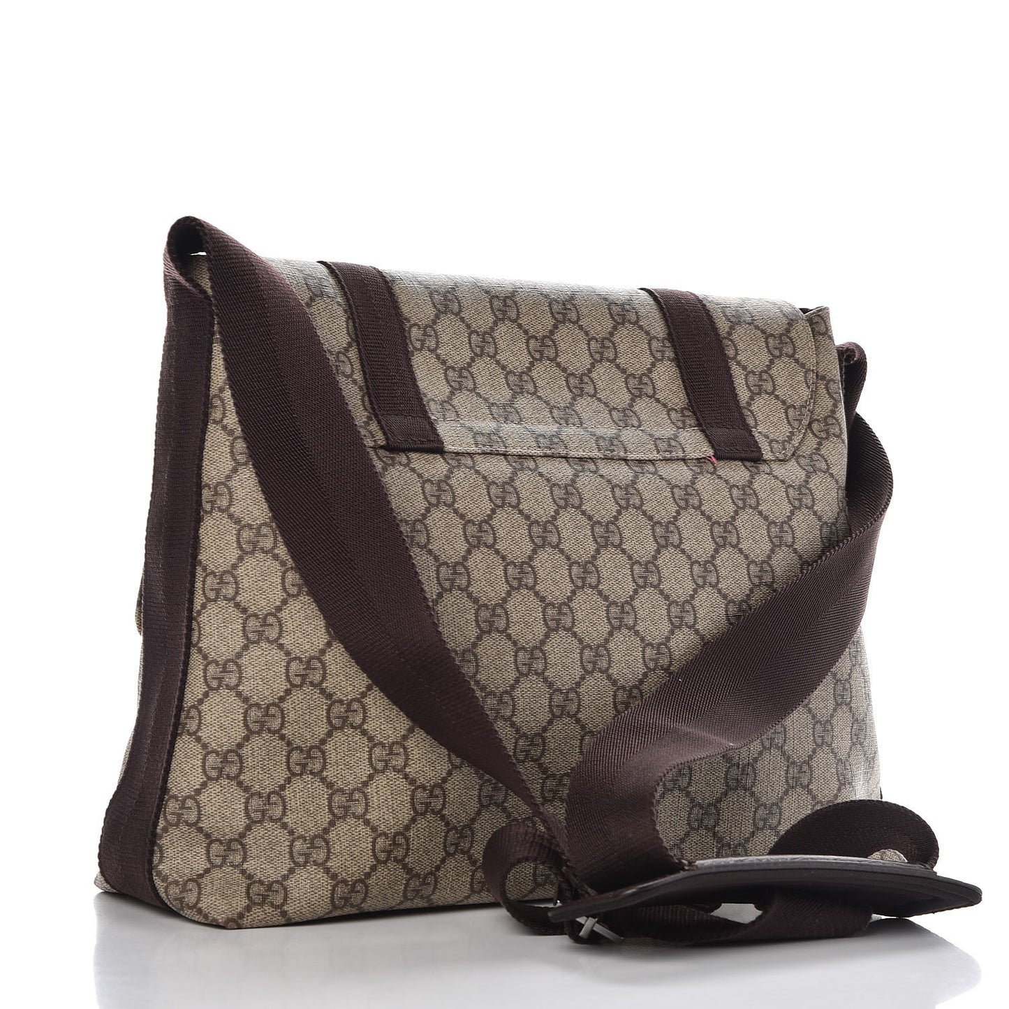 GG Plus Monogram Large Double Buckle Flap Messenger Bag Beige Dark Brown