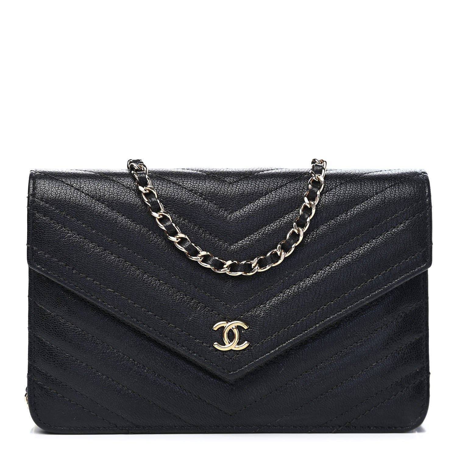 Chanel Goatskin Chevron Quilted Statement Wallet On Chain WOC Black 1 of 10