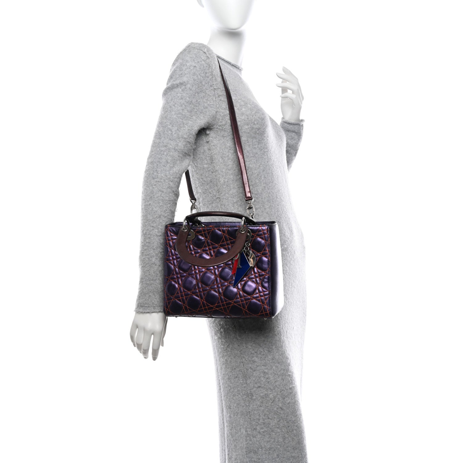 Christian Dior Metallic Lambskin Cannage Medium Anselm Reyle Lady Dior Purple Orange 2 of 10